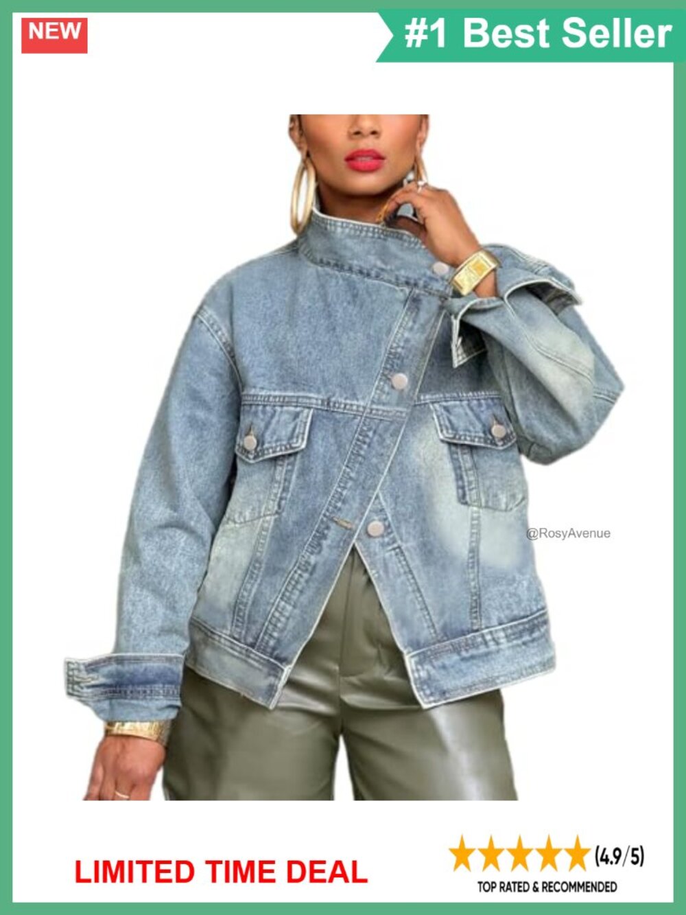 Womens Denim Jacket Cotton Blend Long Sleeve Button Down Asymmetric Jean Jacket